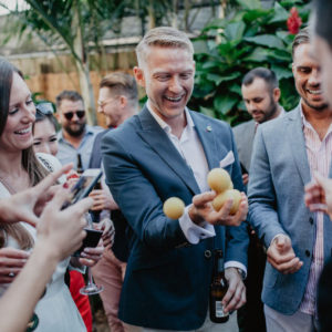 Sydney magician Marcus Luc performing the signed card to mouth routine